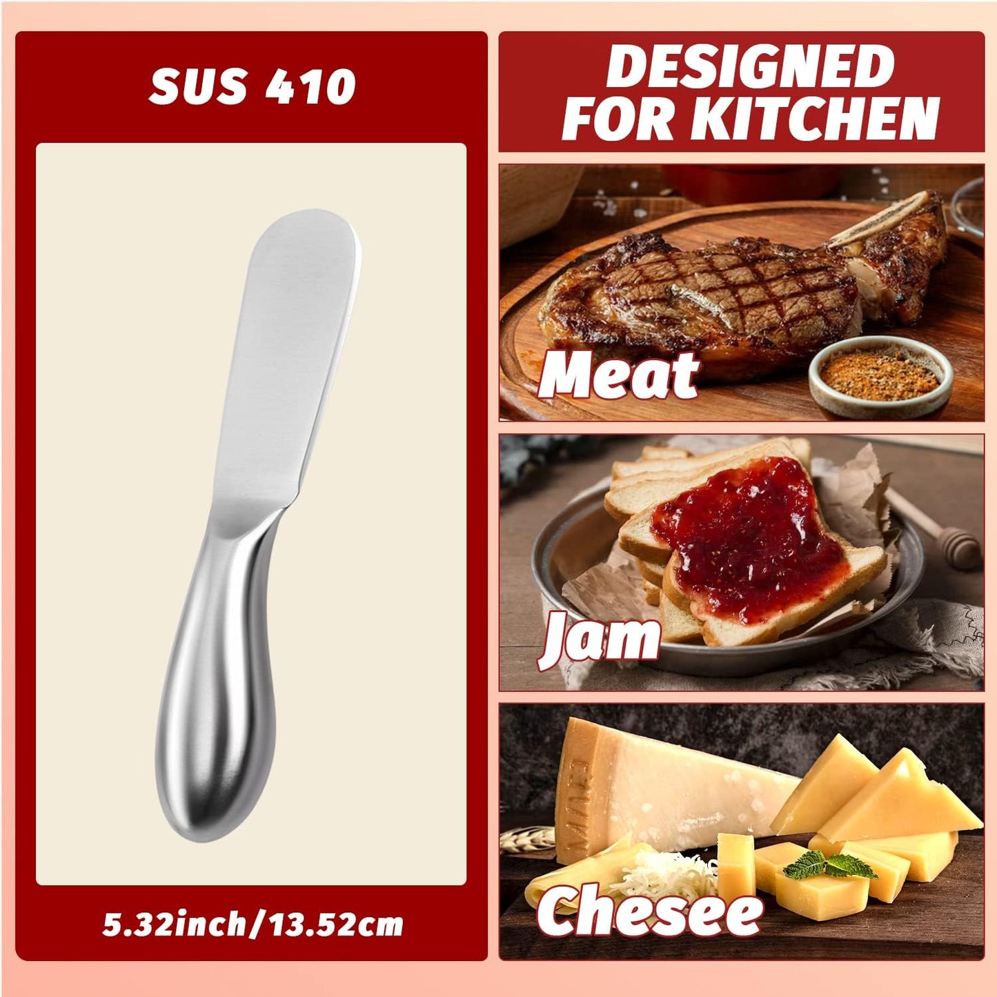 Butter Knives 4 Pieces Stainless Steel Cheese Butter Spreader Knife Set for Cold Butter, Cream Cheese, Jam, Pastry, Charcuterie, Multipurpose Kitchen Gadgets