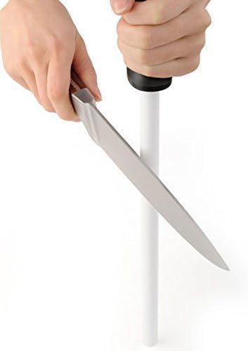 MAYMII Total 12" Length 8” Length Ceramic Rod with Handle Knife Sharpener Kitchen Sharpening Stick White
