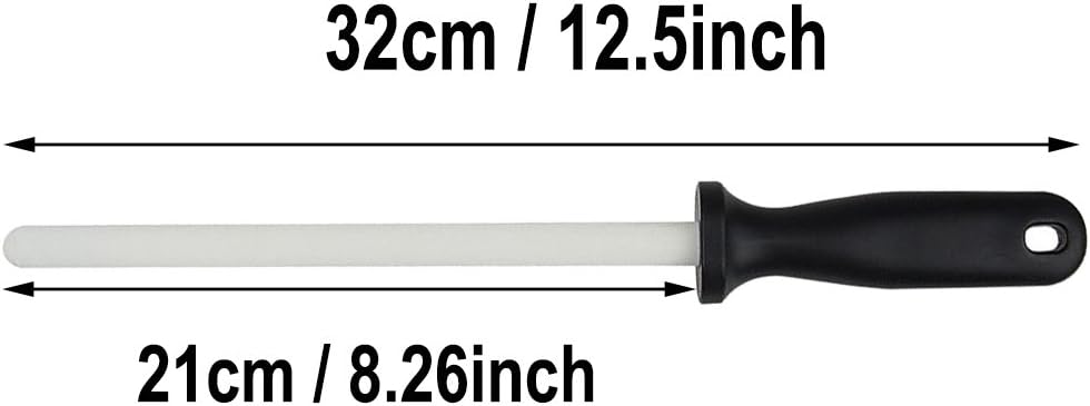 MAYMII Total 12" Length 8” Length Ceramic Rod with Handle Knife Sharpener Kitchen Sharpening Stick White