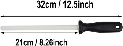 MAYMII Total 12" Length 8” Length Ceramic Rod with Handle Knife Sharpener Kitchen Sharpening Stick White