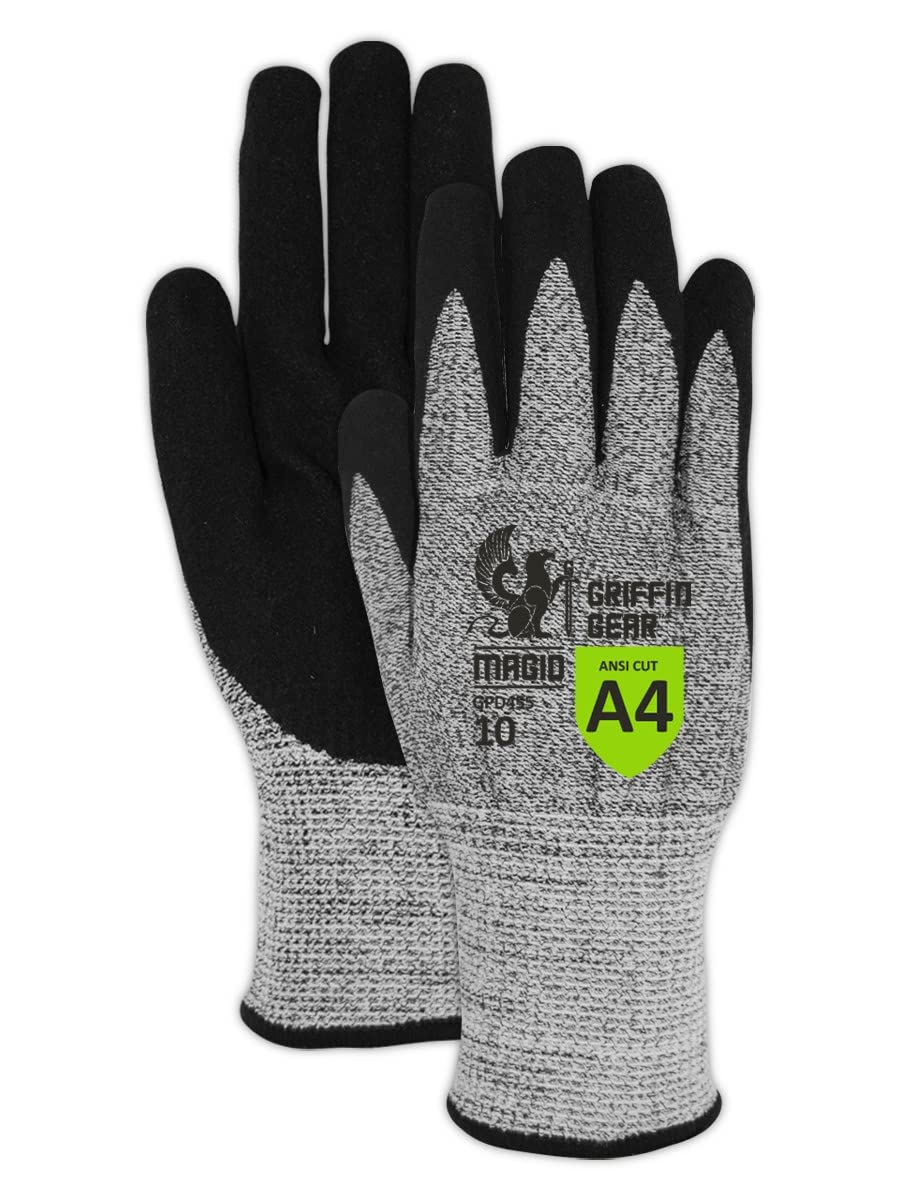 MAGID Griffin Gear ANSI A4 Liquid Repellent Nitrile Work Gloves , 12 Pairs, Size 10/XL, GPD452