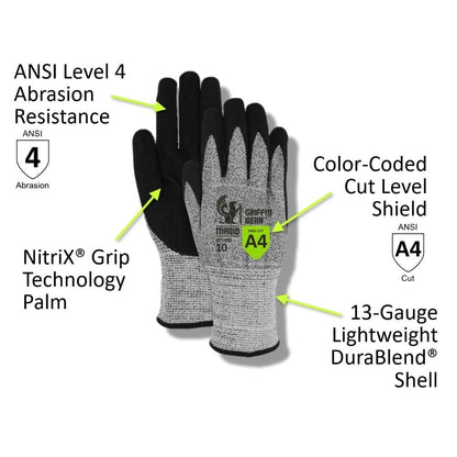 MAGID Griffin Gear ANSI A4 Liquid Repellent Nitrile Work Gloves , 12 Pairs, Size 10/XL, GPD452