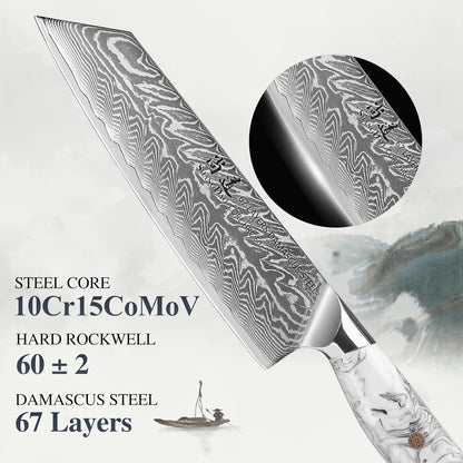 8 Inch Kiritsuke Knife, Kitchen Chef Knife Japenese Forged Damascus Steel with Ink and wash Resin Handle - Full Tang - Hua Series