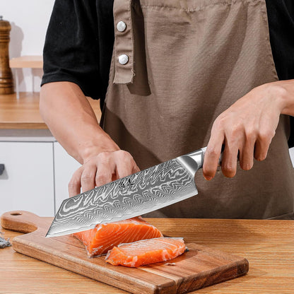 8 Inch Kiritsuke Knife, Kitchen Chef Knife Japenese Forged Damascus Steel with Ink and wash Resin Handle - Full Tang - Hua Series