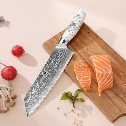 8 Inch Kiritsuke Knife, Kitchen Chef Knife Japenese Forged Damascus Steel with Ink and wash Resin Handle - Full Tang - Hua Series