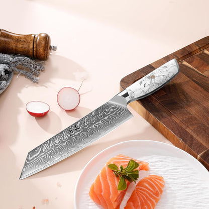 8 Inch Kiritsuke Knife, Kitchen Chef Knife Japenese Forged Damascus Steel with Ink and wash Resin Handle - Full Tang - Hua Series