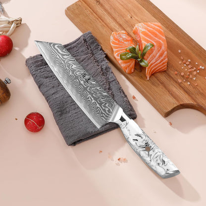 8 Inch Kiritsuke Knife, Kitchen Chef Knife Japenese Forged Damascus Steel with Ink and wash Resin Handle - Full Tang - Hua Series