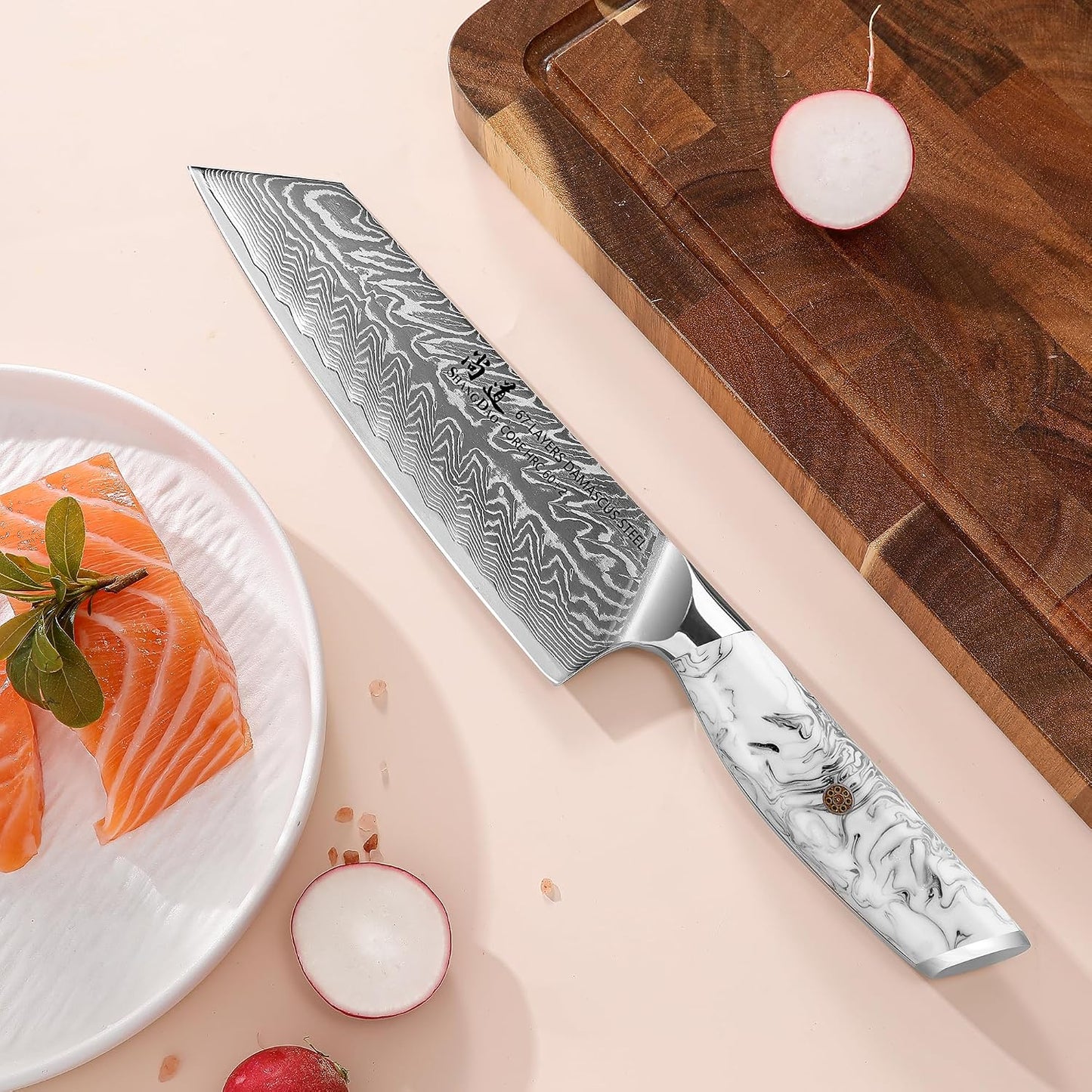 8 Inch Kiritsuke Knife, Kitchen Chef Knife Japenese Forged Damascus Steel with Ink and wash Resin Handle - Full Tang - Hua Series
