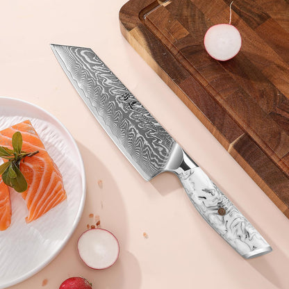 8 Inch Kiritsuke Knife, Kitchen Chef Knife Japenese Forged Damascus Steel with Ink and wash Resin Handle - Full Tang - Hua Series