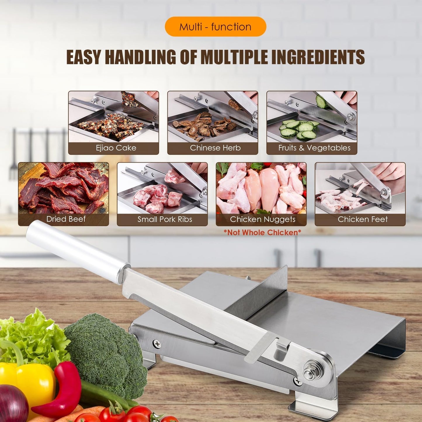 Manual Ribs Meat Slicer Household Stainless Steel Small Bone Cutting Slicing Machine Chicken Lamb Chops Ribs Herb Pastry Cutter for Home Cooking