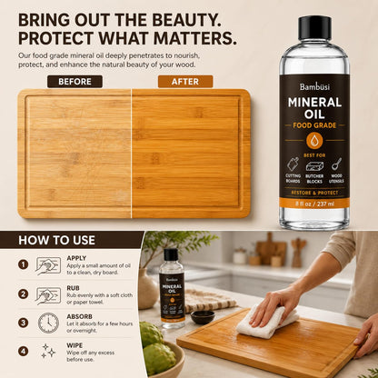 Mineral Oil - 8 oz Food Grade Mineral Oil for Wood Cutting Board, Cutting Board Oil Conditioner, Butcher Block Oil, Food Safe Wood Oil for Bamboo Boards, Countertops, Teak, Marble, Soapstone