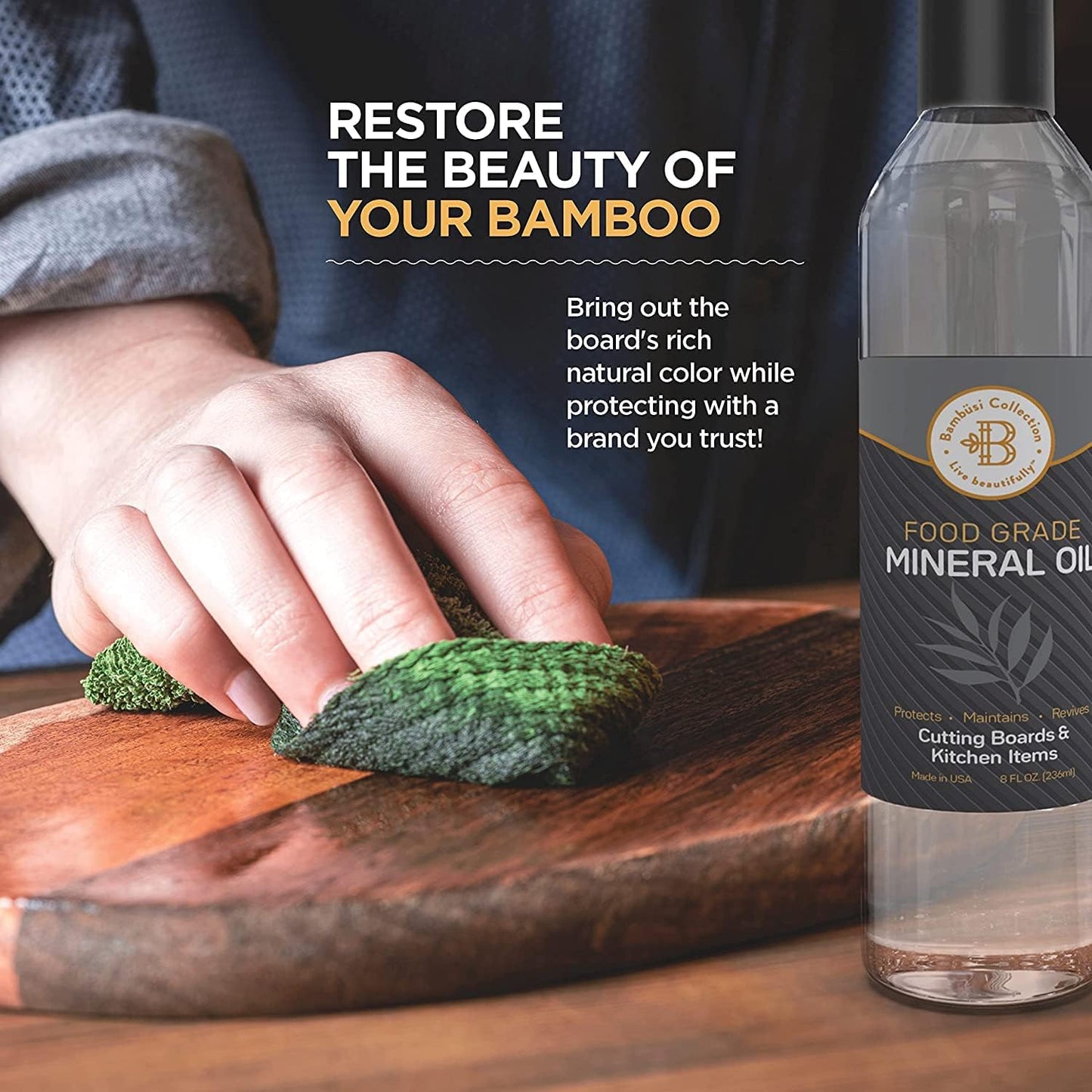 Mineral Oil - 8 oz Food Grade Mineral Oil for Wood Cutting Board, Cutting Board Oil Conditioner, Butcher Block Oil, Food Safe Wood Oil for Bamboo Boards, Countertops, Teak, Marble, Soapstone