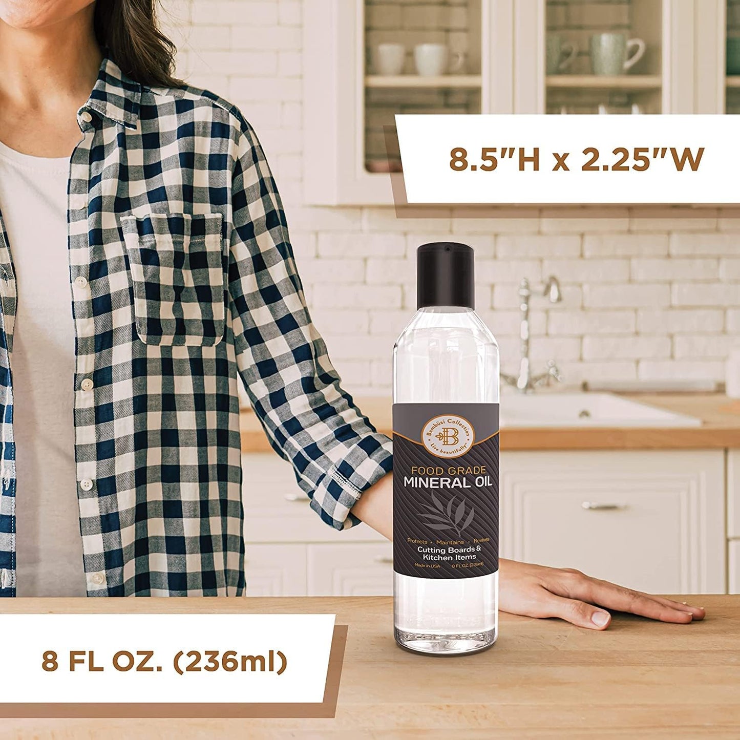 Mineral Oil - 8 oz Food Grade Mineral Oil for Wood Cutting Board, Cutting Board Oil Conditioner, Butcher Block Oil, Food Safe Wood Oil for Bamboo Boards, Countertops, Teak, Marble, Soapstone