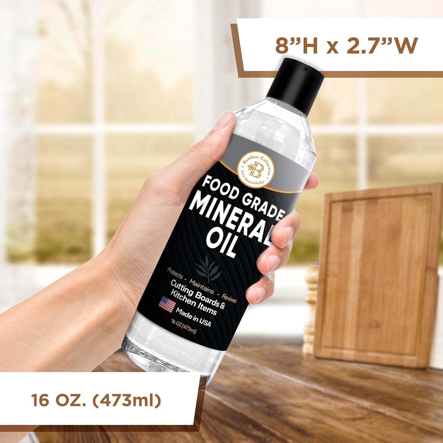 Mineral Oil - 8 oz Food Grade Mineral Oil for Wood Cutting Board, Cutting Board Oil Conditioner, Butcher Block Oil, Food Safe Wood Oil for Bamboo Boards, Countertops, Teak, Marble, Soapstone