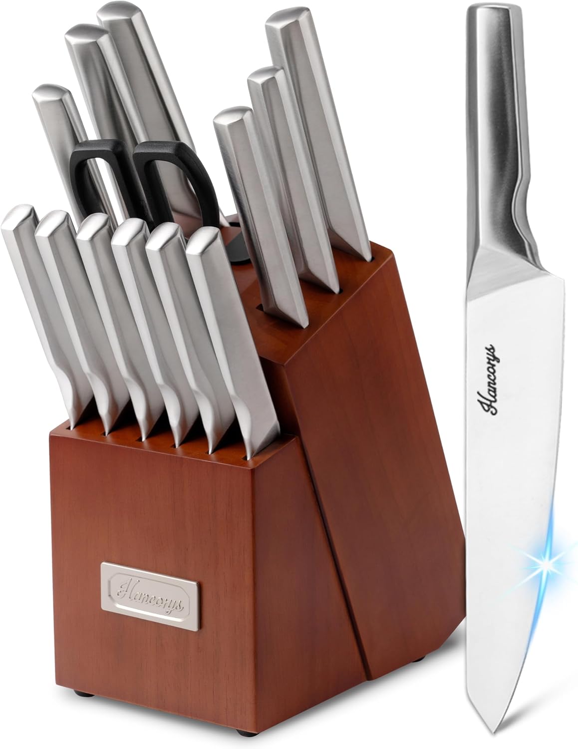 Kitchen Knife Set, 15PCS Knife Block Set with Built-in Sharpener | Japanese Stainless Steel Chef Knives Sets, Razor Sharp, Restaurant Grade, Anti-Rust, Dishwasher Safe, Elegant Box for Gift