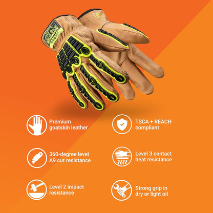 Chrome SLT Goatskin Work Gloves, Oil & Slip Resistant, Cut-Resistant (ANSI A4–A9), Impact & Non-Impact