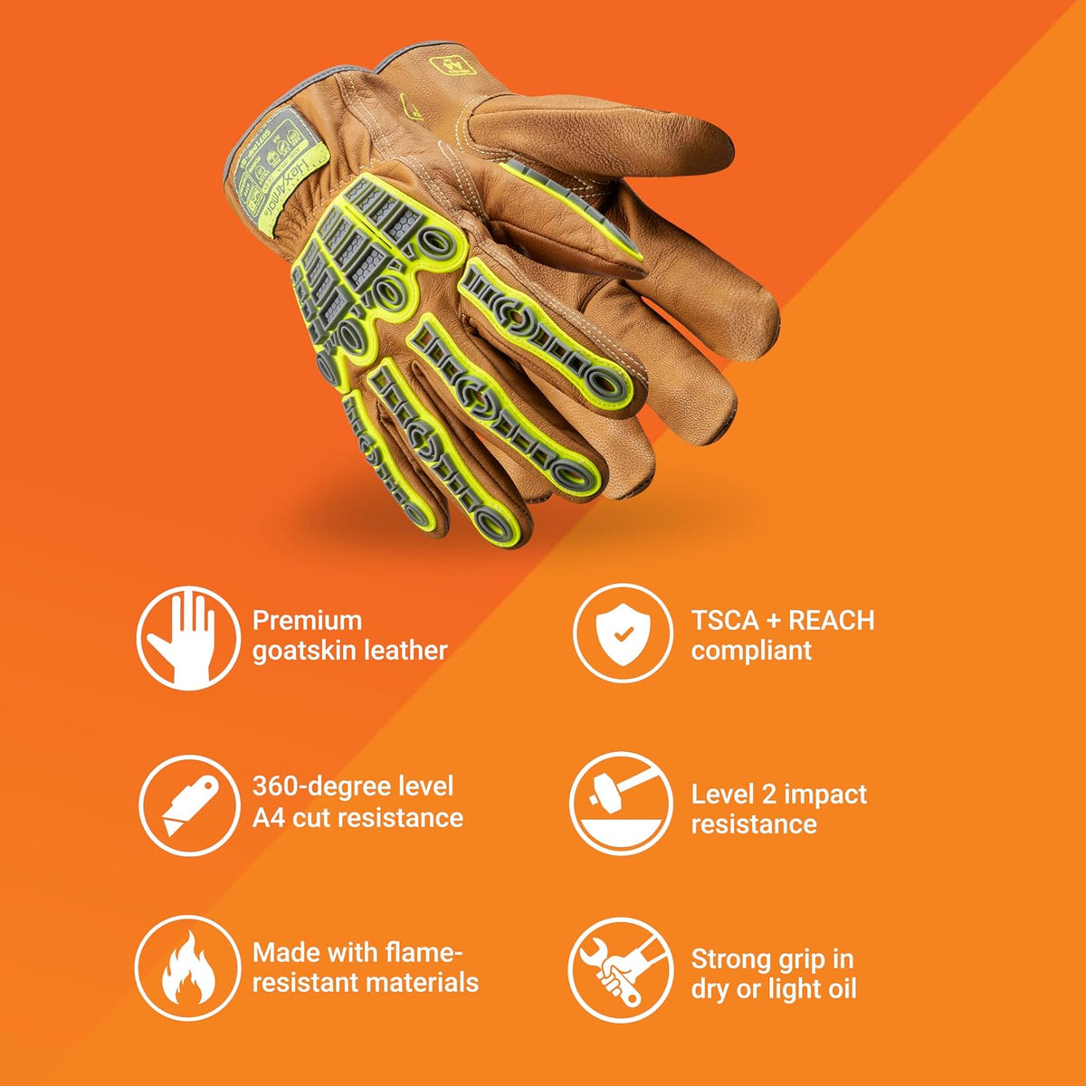 Chrome SLT Goatskin Work Gloves, Oil & Slip Resistant, Cut-Resistant (ANSI A4–A9), Impact & Non-Impact