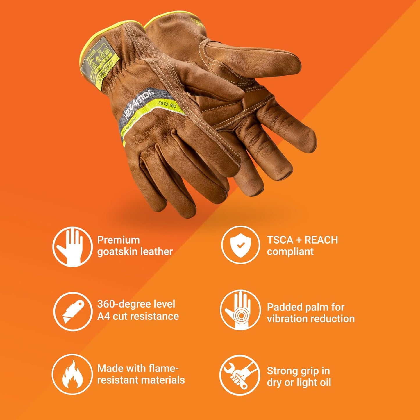 Chrome SLT Goatskin Work Gloves, Oil & Slip Resistant, Cut-Resistant (ANSI A4–A9), Impact & Non-Impact