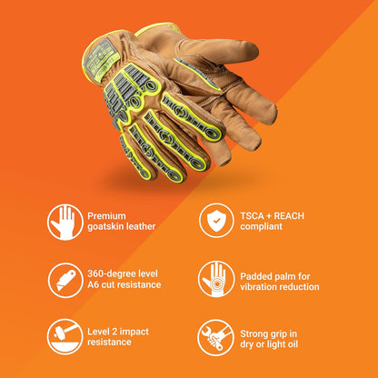 Chrome SLT Goatskin Work Gloves, Oil & Slip Resistant, Cut-Resistant (ANSI A4–A9), Impact & Non-Impact