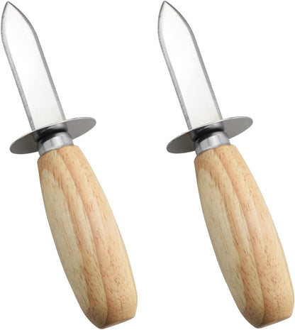 2PCS Oyster Knife Wooden Handle Stainless Steel Knife Home And Restaurant Oyster Shucking Tool Length 6.1 Inch For Clams Mussels Shellfish Seafood Shell Opener