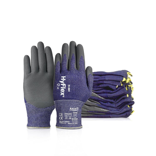 HyFlex 11-561 Ultra-Light Weight Cut-Resistant Gloves, LG, 12 Pairs | Blue, Size 9 (L), unisex, touchscreen, cut-resistant gloves with ANSI A3 protection, ideal for automotive & oil & gas
