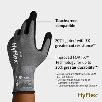 HyFlex 11-561 Ultra-Light Weight Cut-Resistant Gloves, LG, 12 Pairs | Blue, Size 9 (L), unisex, touchscreen, cut-resistant gloves with ANSI A3 protection, ideal for automotive & oil & gas