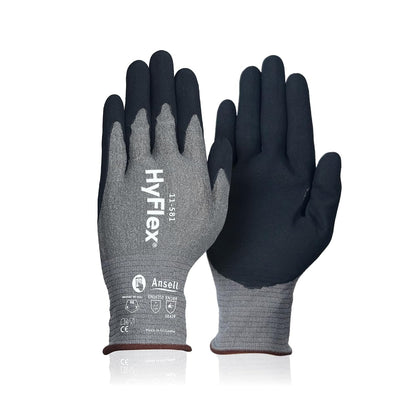 HyFlex 11-561 Ultra-Light Weight Cut-Resistant Gloves, LG, 12 Pairs | Blue, Size 9 (L), unisex, touchscreen, cut-resistant gloves with ANSI A3 protection, ideal for automotive & oil & gas