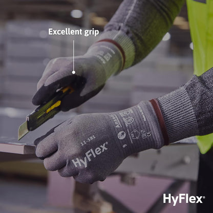 HyFlex 11-561 Ultra-Light Weight Cut-Resistant Gloves, LG, 12 Pairs | Blue, Size 9 (L), unisex, touchscreen, cut-resistant gloves with ANSI A3 protection, ideal for automotive & oil & gas