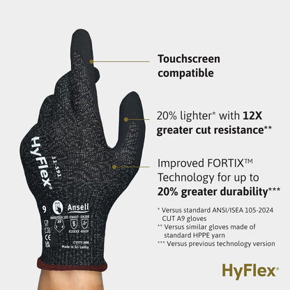 HyFlex 11-561 Ultra-Light Weight Cut-Resistant Gloves, LG, 12 Pairs | Blue, Size 9 (L), unisex, touchscreen, cut-resistant gloves with ANSI A3 protection, ideal for automotive & oil & gas