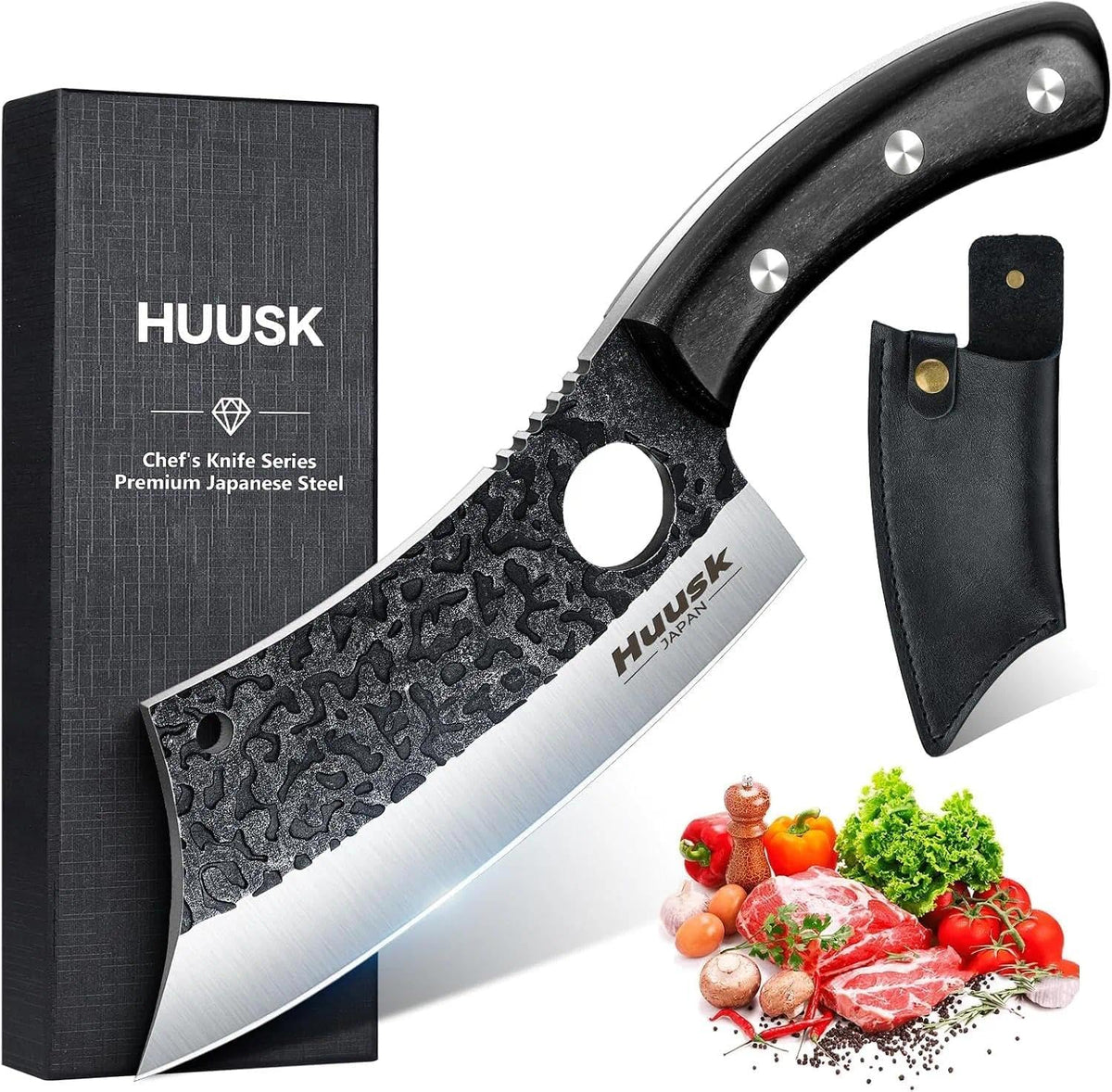 Huusk Butcher Knife for Meat Cutting - Heavy Duty with Sheath