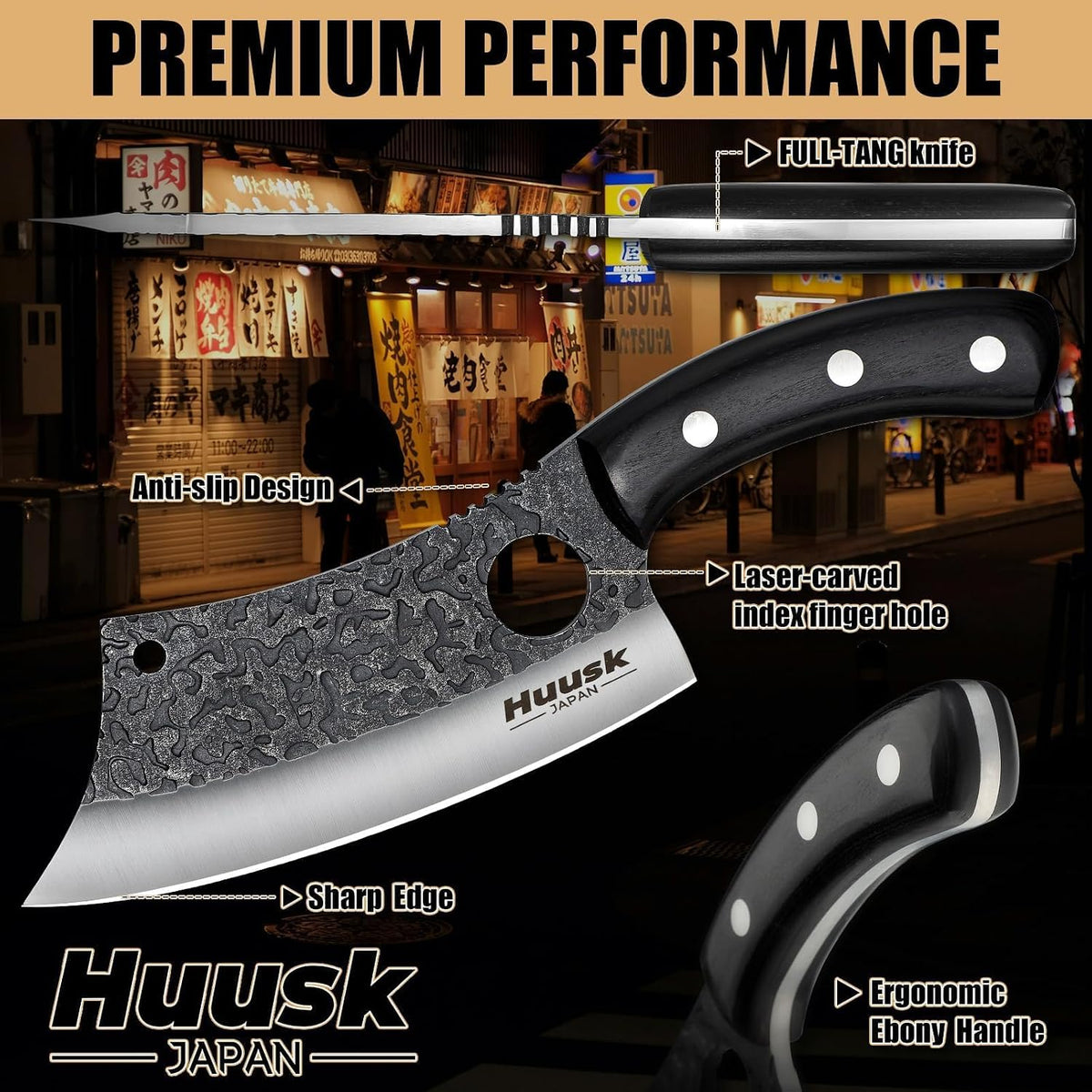Huusk Butcher Knife for Meat Cutting - Heavy Duty with Sheath