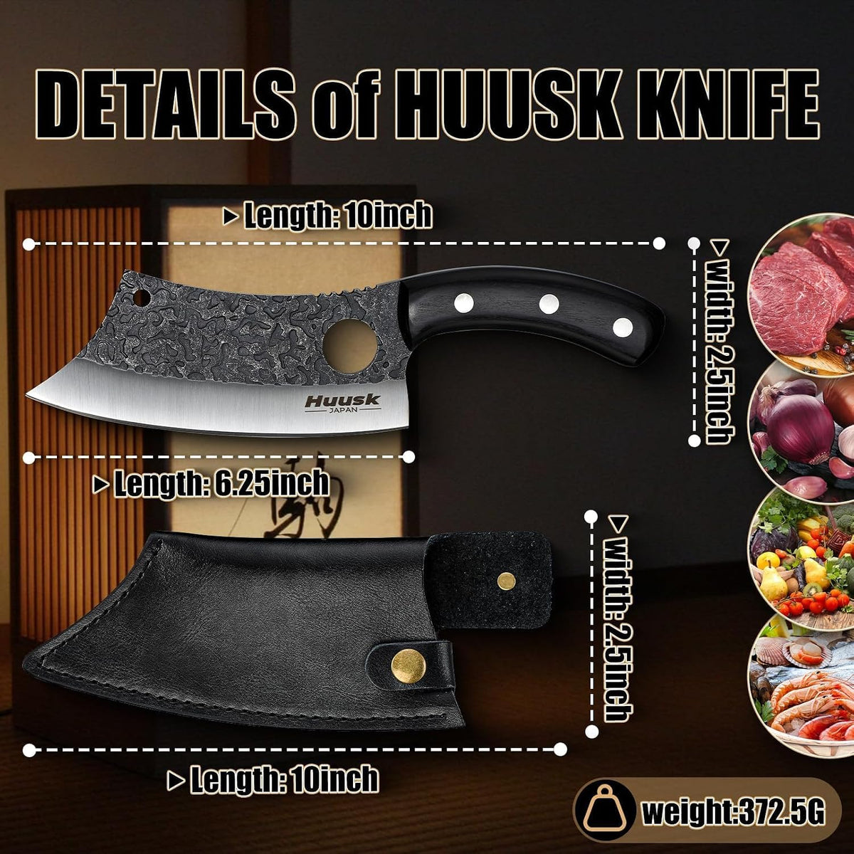 Huusk Butcher Knife for Meat Cutting - Heavy Duty with Sheath