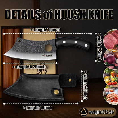 Huusk Butcher Knife for Meat Cutting - Heavy Duty with Sheath