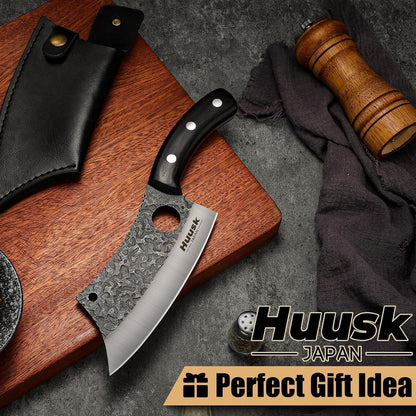 Huusk Butcher Knife for Meat Cutting - Heavy Duty with Sheath
