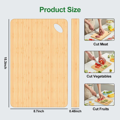 Wooden Cutting Boards for Kitchen, 15.3 * 8.7'' Knife Friendly Bamboo Cutting Board Lightweight & Durable Chopping Board with Hang Hole for Easy Storage & Clean, Large
