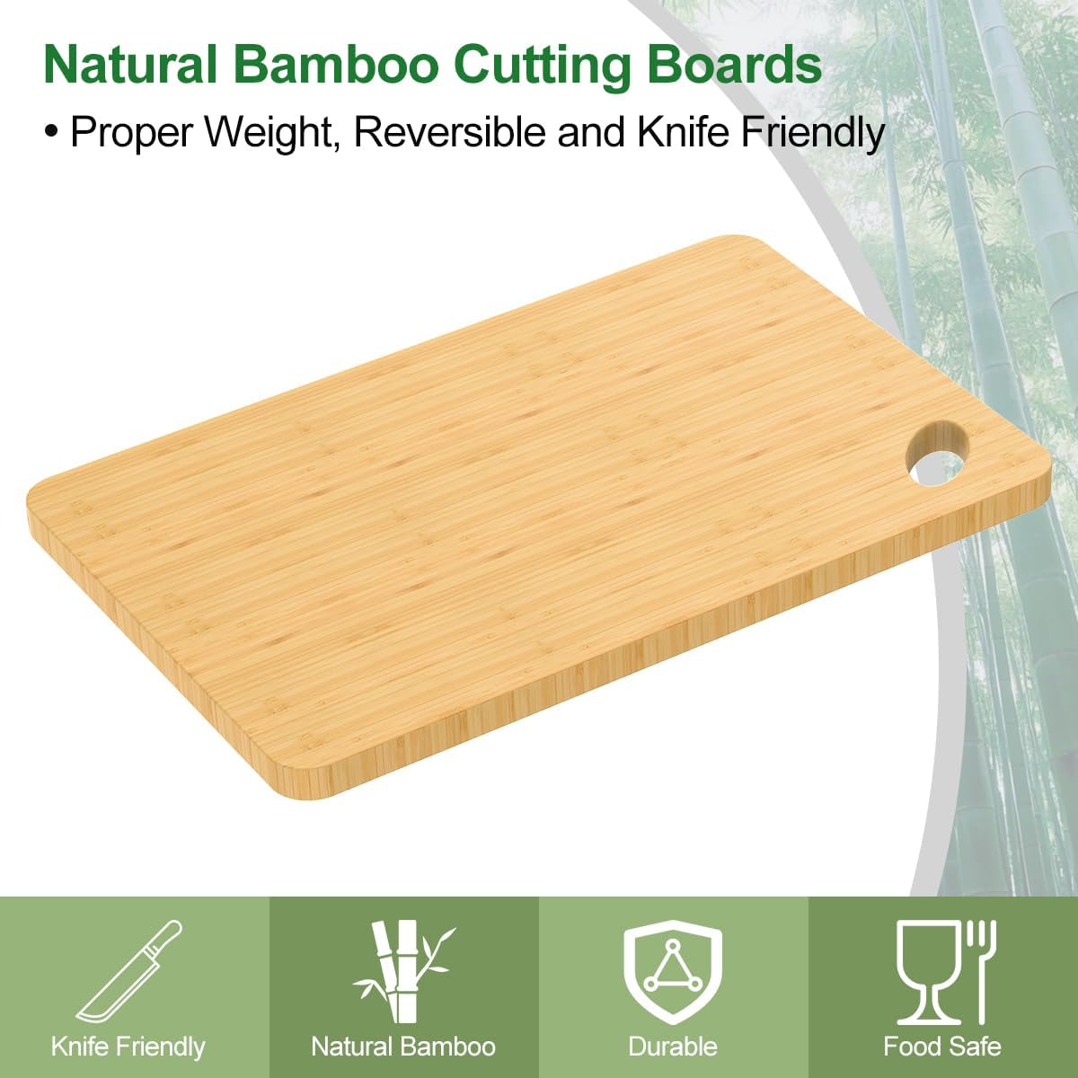 Wooden Cutting Boards for Kitchen, 15.3 * 8.7'' Knife Friendly Bamboo Cutting Board Lightweight & Durable Chopping Board with Hang Hole for Easy Storage & Clean, Large