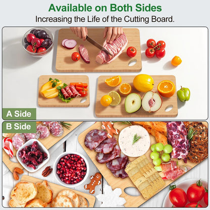 Wooden Cutting Boards for Kitchen, 15.3 * 8.7'' Knife Friendly Bamboo Cutting Board Lightweight & Durable Chopping Board with Hang Hole for Easy Storage & Clean, Large