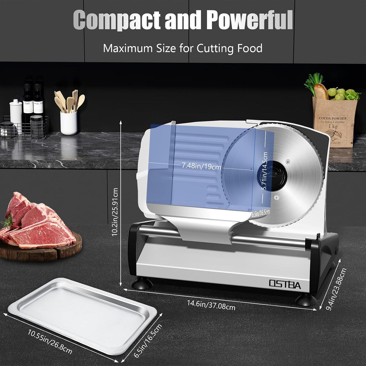 Meat Slicer, Two 7.5” Stainless Steel Blades, 200W DC Motor