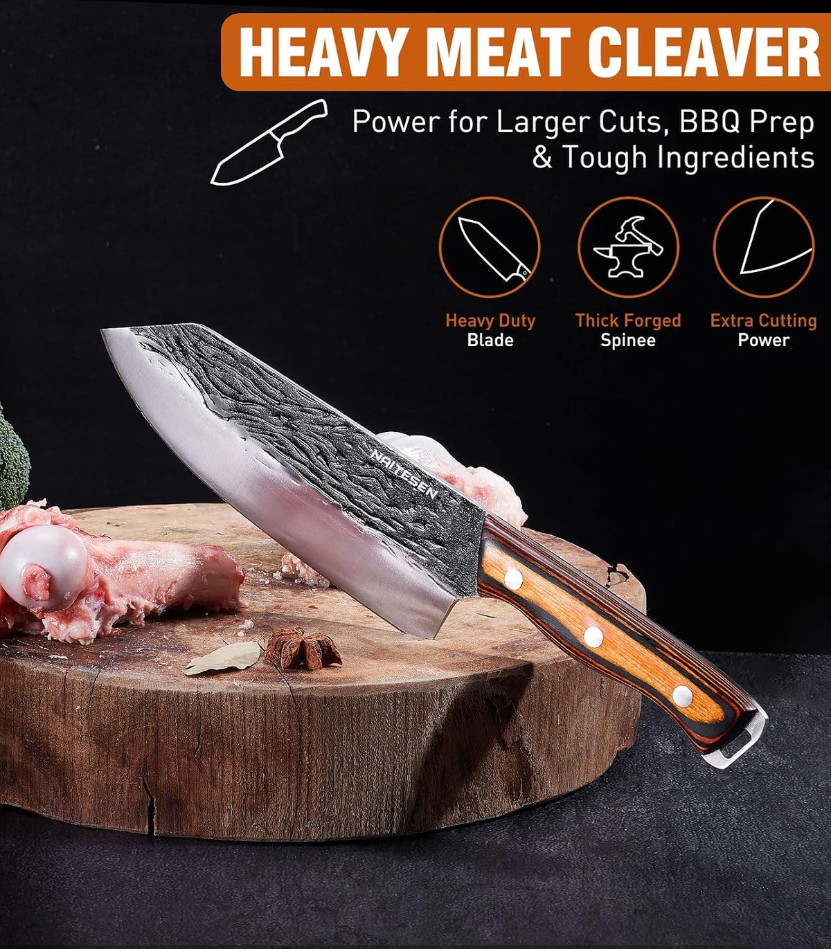 Hand Forged Butcher Knife Set, Kitchen Knives Gift for Men Women