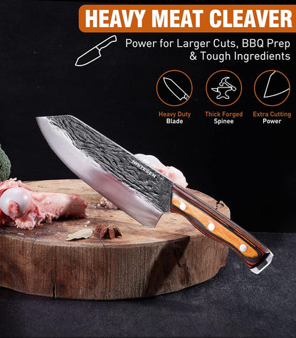 Hand Forged Butcher Knife Set, Kitchen Knives Gift for Men Women