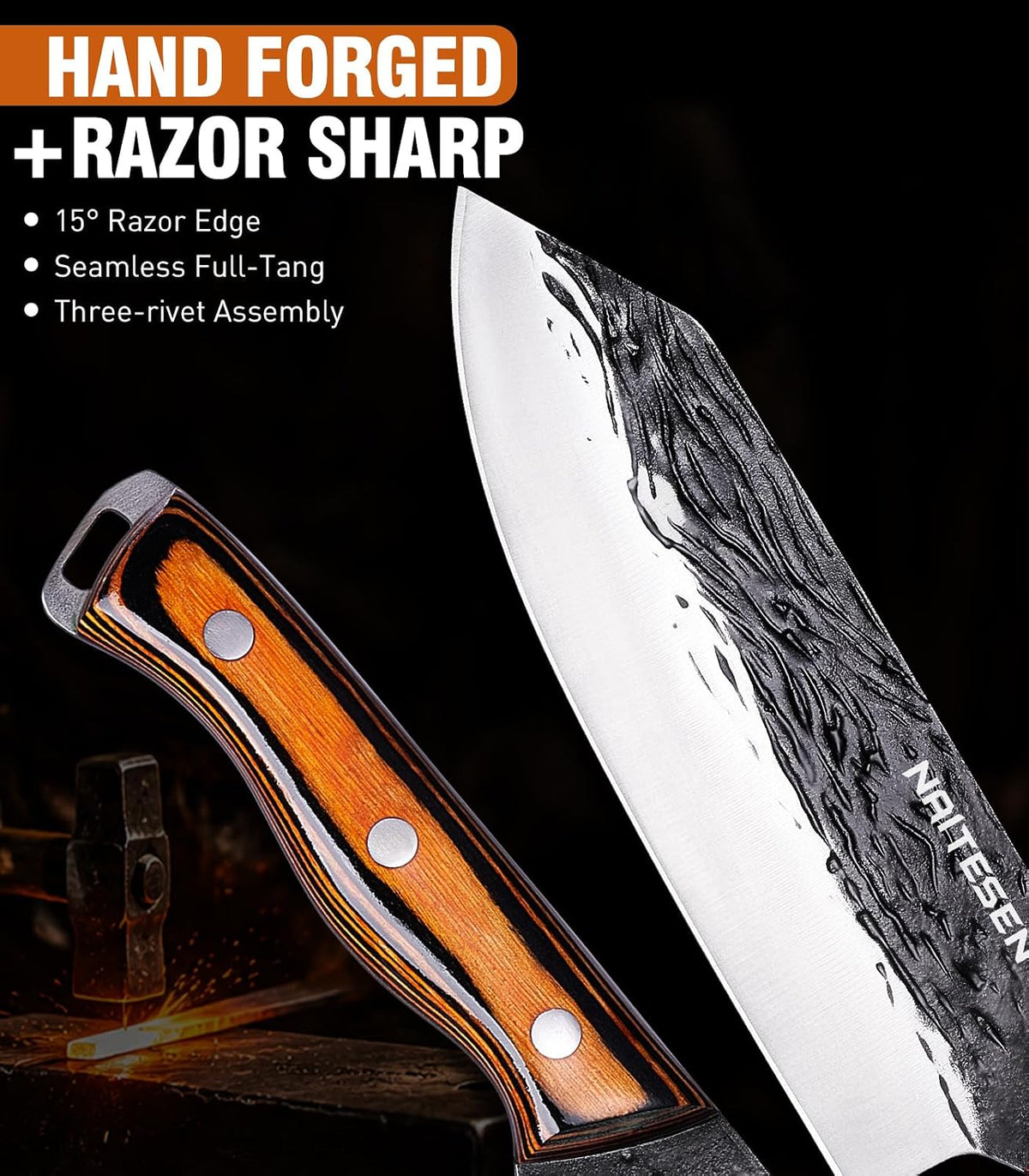 Hand Forged Butcher Knife Set, Kitchen Knives Gift for Men Women