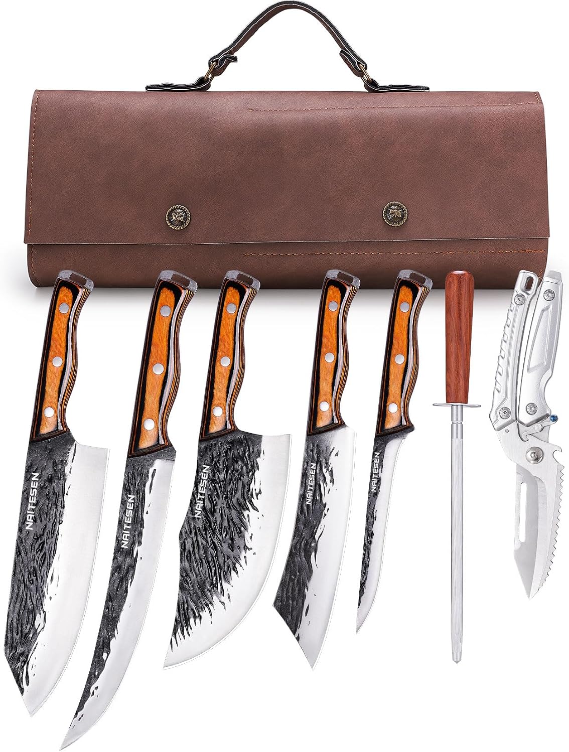Hand Forged Butcher Knife Set, Kitchen Knives Gift for Men Women