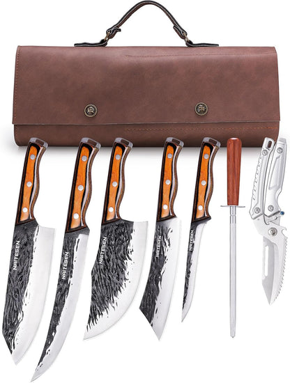 Hand Forged Butcher Knife Set, Kitchen Knives Gift for Men Women
