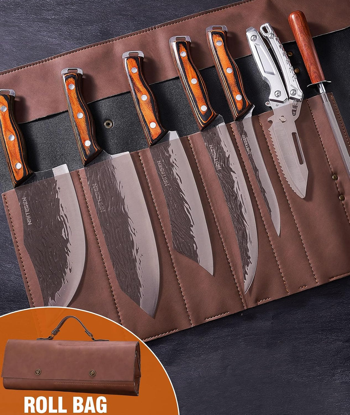 Hand Forged Butcher Knife Set, Kitchen Knives Gift for Men Women