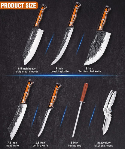 Hand Forged Butcher Knife Set, Kitchen Knives Gift for Men Women