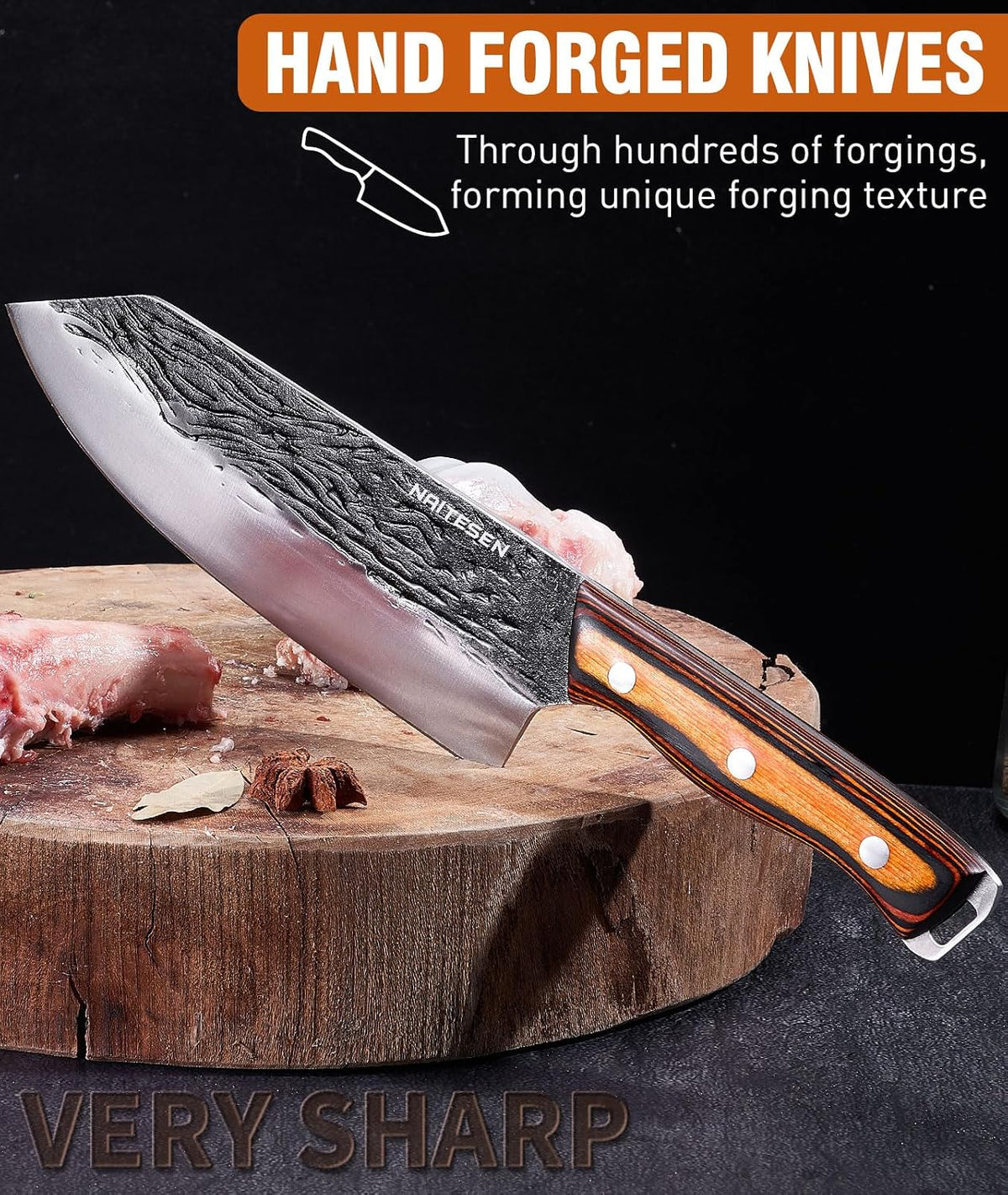 Hand Forged Butcher Knife Set, Kitchen Knives Gift for Men Women