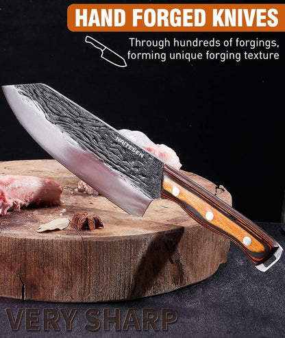 Hand Forged Butcher Knife Set, Kitchen Knives Gift for Men Women