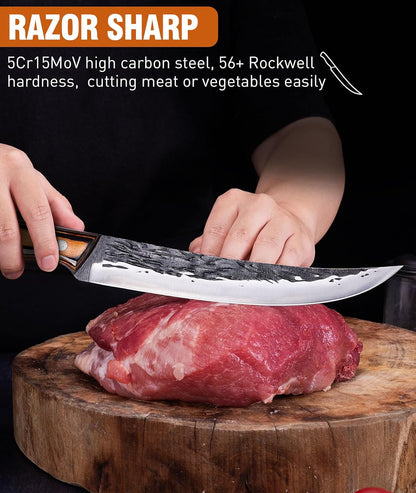 Hand Forged Butcher Knife Set, Kitchen Knives Gift for Men Women