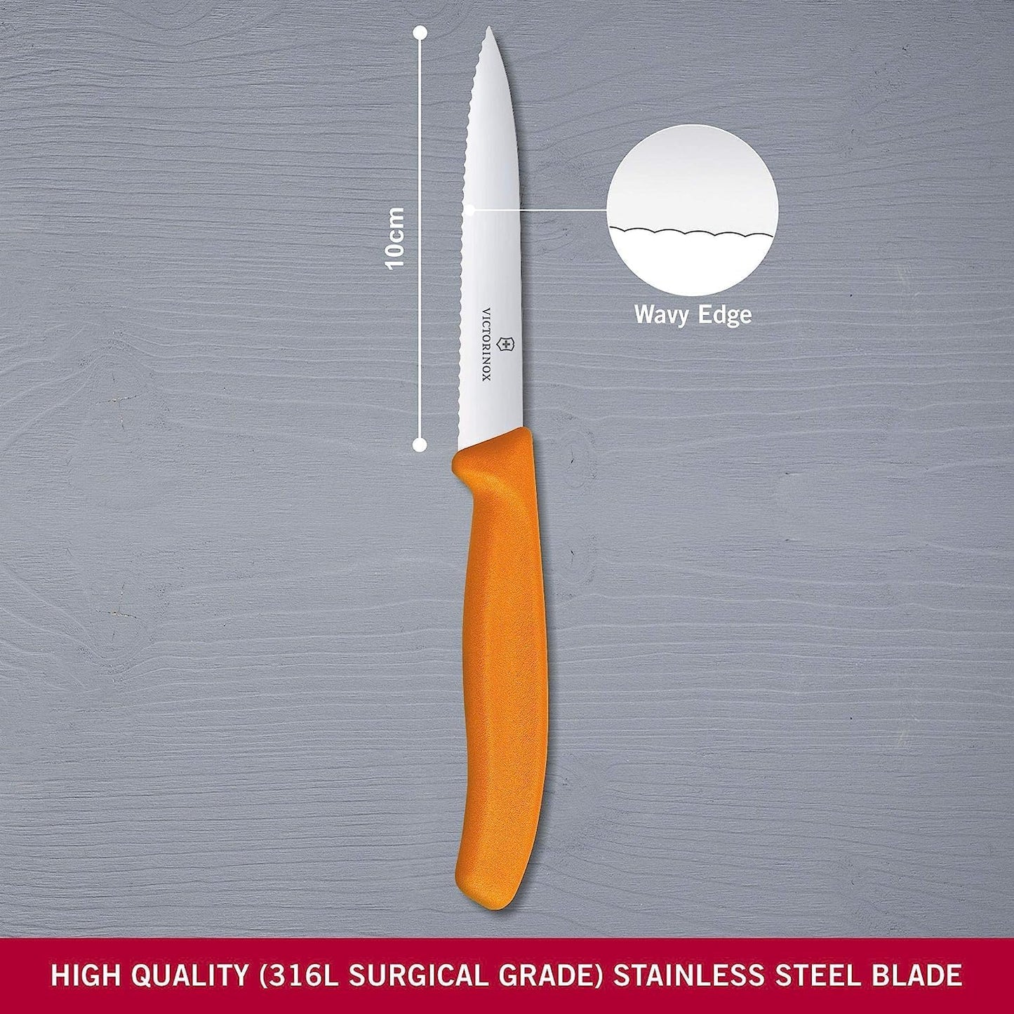 6.7736.L9 Swiss Classic Paring Knife for Cutting and Preparing Fruit and Vegetables Serrated Blade in Orange 3.9 inches