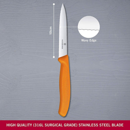 6.7736.L9 Swiss Classic Paring Knife for Cutting and Preparing Fruit and Vegetables Serrated Blade in Orange 3.9 inches